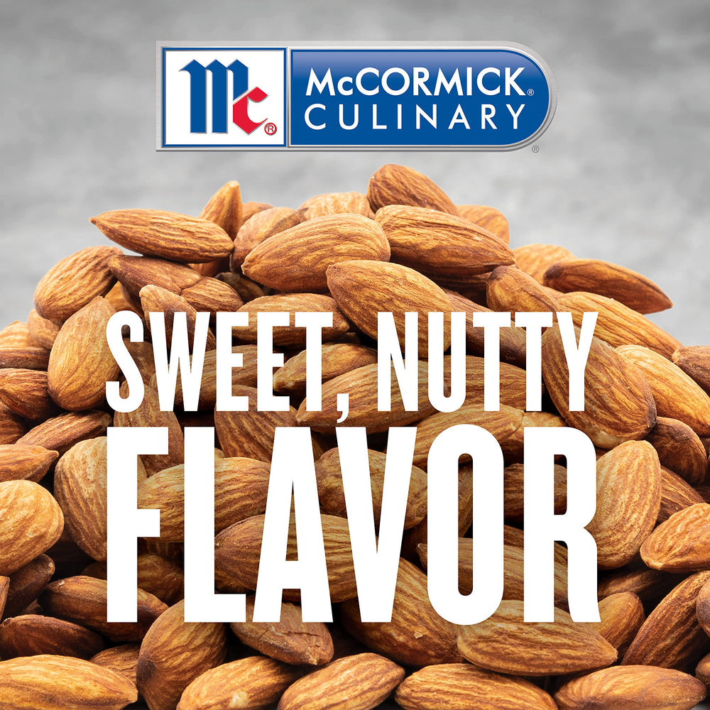 McCormick Culinary clear almond extract bottle side view, easy-pour for large batches