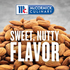 McCormick Culinary clear almond extract bottle side view, easy-pour for large batches