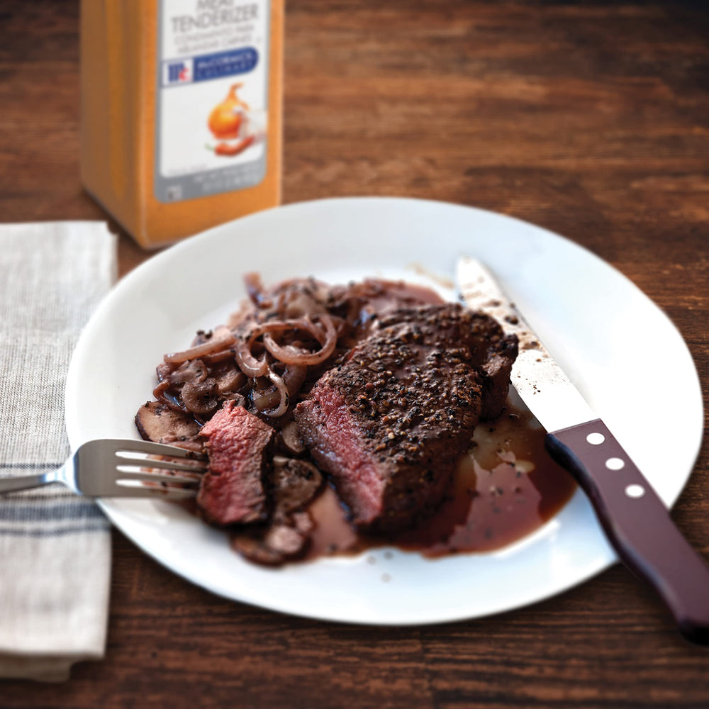 McCormick Culinary finished grilled beef platter illustrating juicier, flavorful results benefit