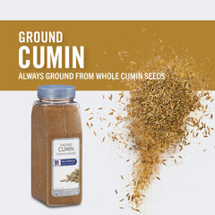 McCormick Culinary ground cumin pouring from container to show fine texture and easy dispensing
