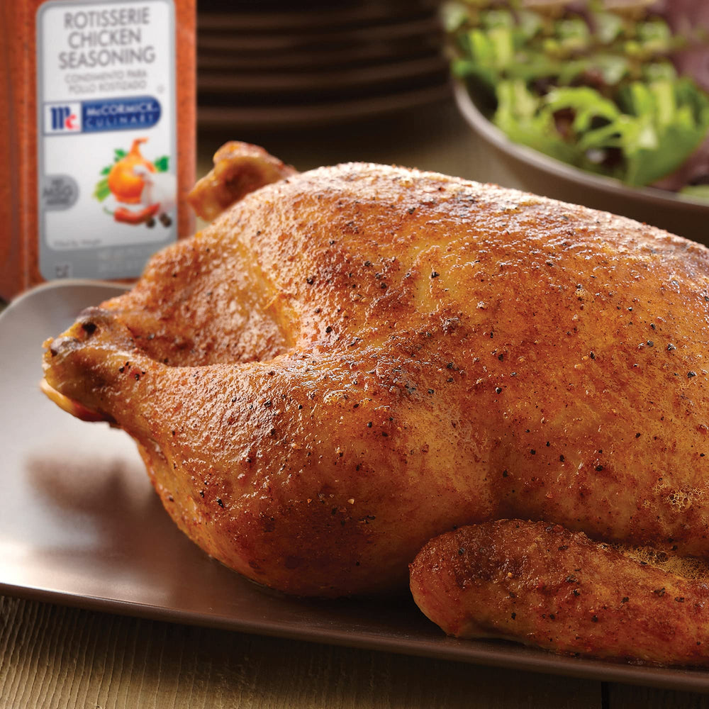 McCormick Culinary oven-roasted chicken plated to show finished rotisserie flavor