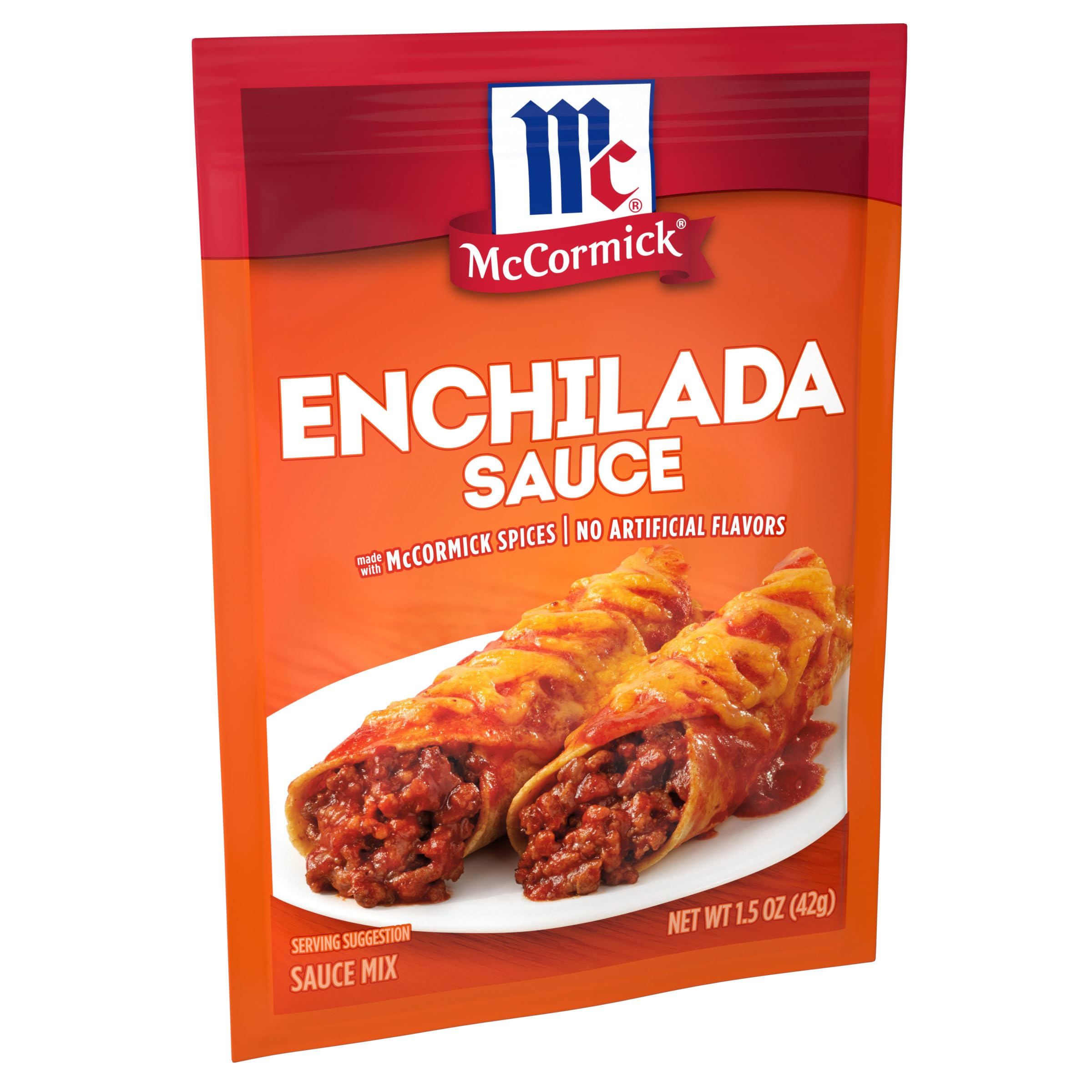 Single McCormick packet opened to show dry mix, highlighting quick meal prep benefit