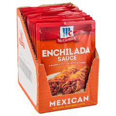 McCormick front packaging showing enchilada sauce mix and brand benefit of convenience