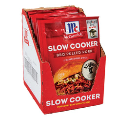 McCormick front packaging shows seasoning packet and benefit of easy pulled pork