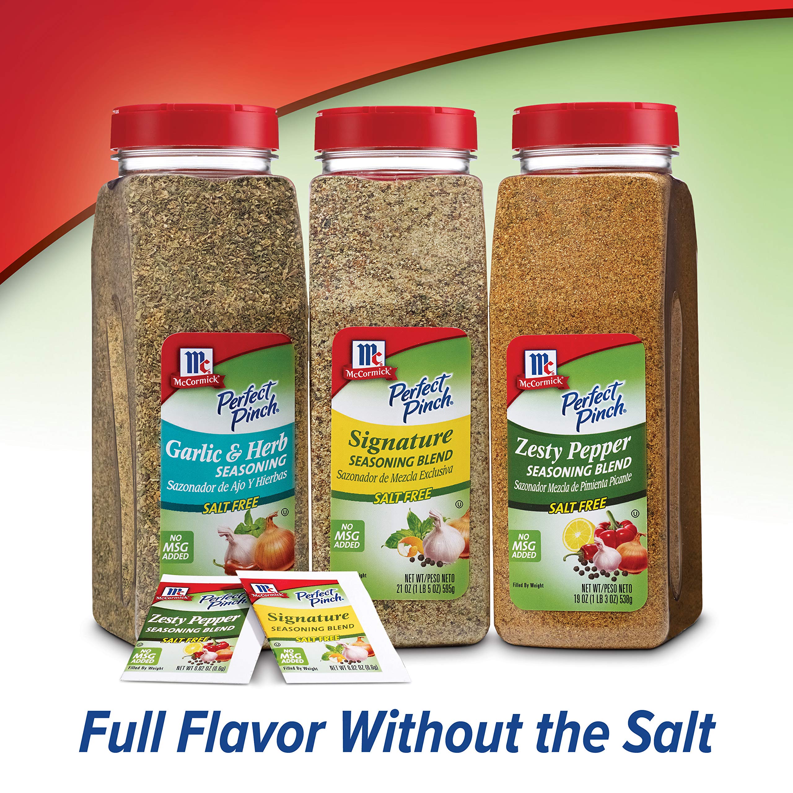 Tabletop shaker of McCormick seasoning placed with salt and pepper for customizable dining