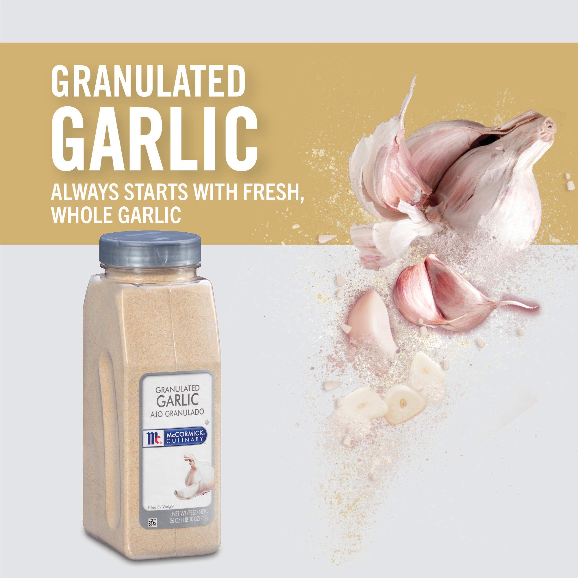 McCormick Culinary granulated garlic sprinkled on roasted chicken adding bold flavor