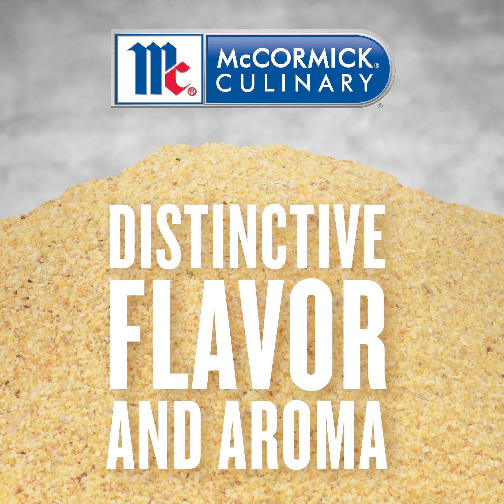 McCormick Culinary granulated garlic beside teaspoon showing portion control benefit