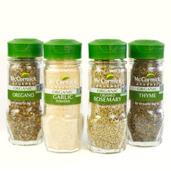 McCormick Gourmet boxed set front view showing four organic herb jars for easy cooking