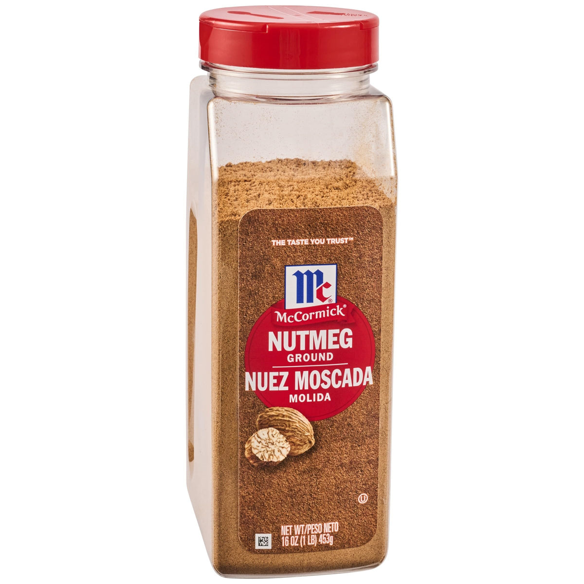 McCormick jar front view showing nutmeg and clear packaging benefit convenience