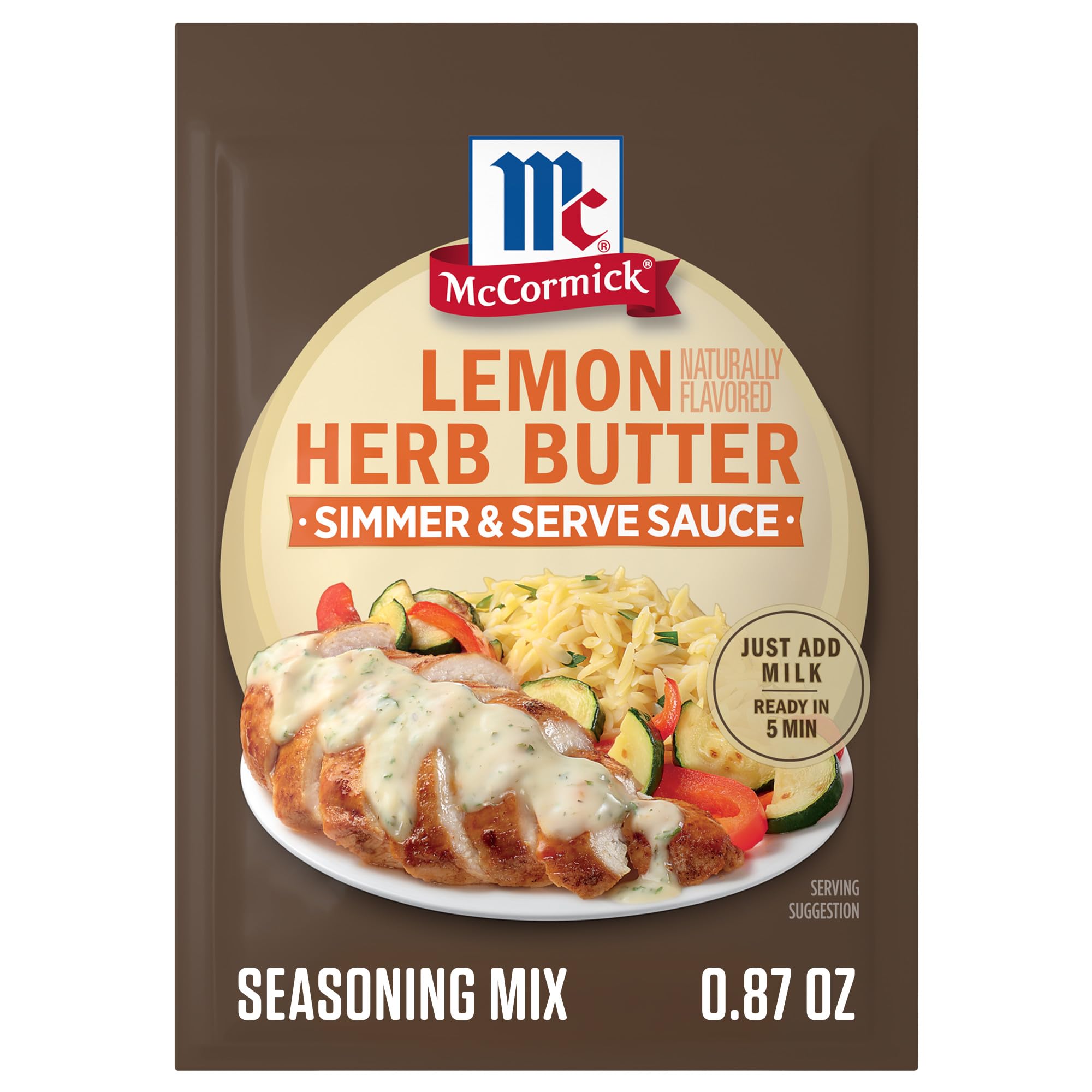 McCormick opened pouch of sauce mix showing single-serve convenience and portability