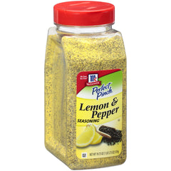 McCormick front label showing lemon pepper seasoner for quick identification and confidence