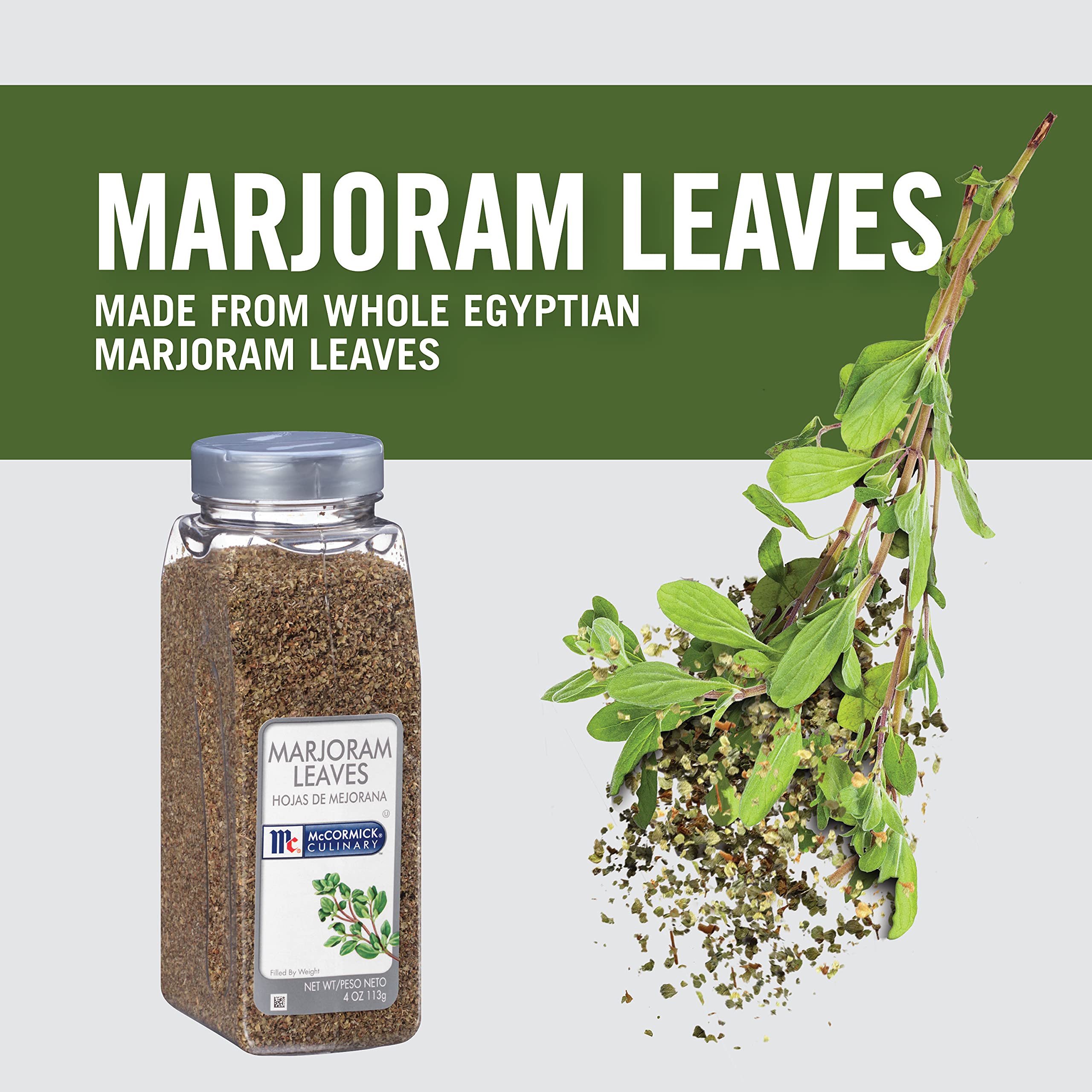 close-up of dried marjoram leaves by McCormick revealing texture and aroma benefit