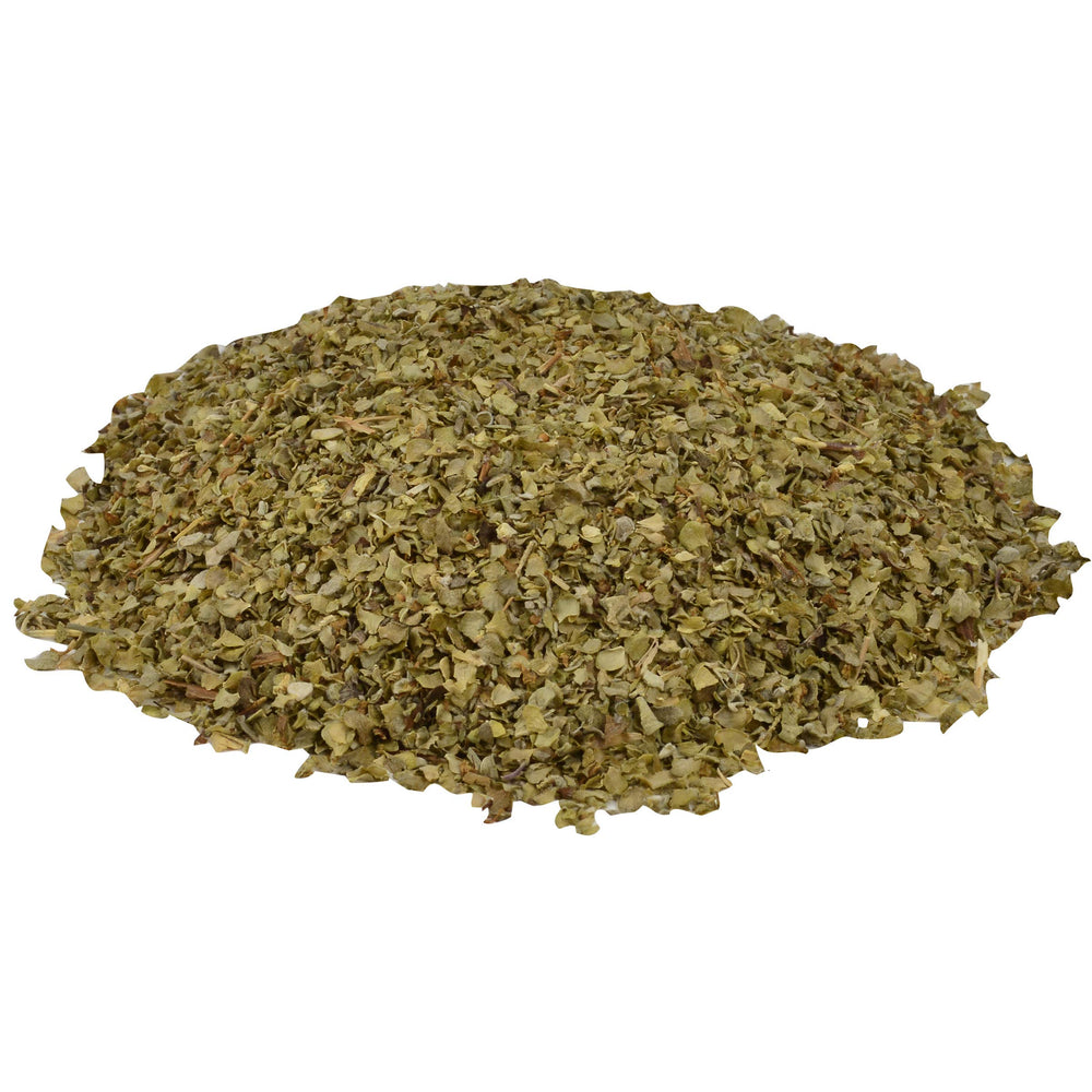 4 oz McCormick marjoram beside measuring spoon showing compact pantry size