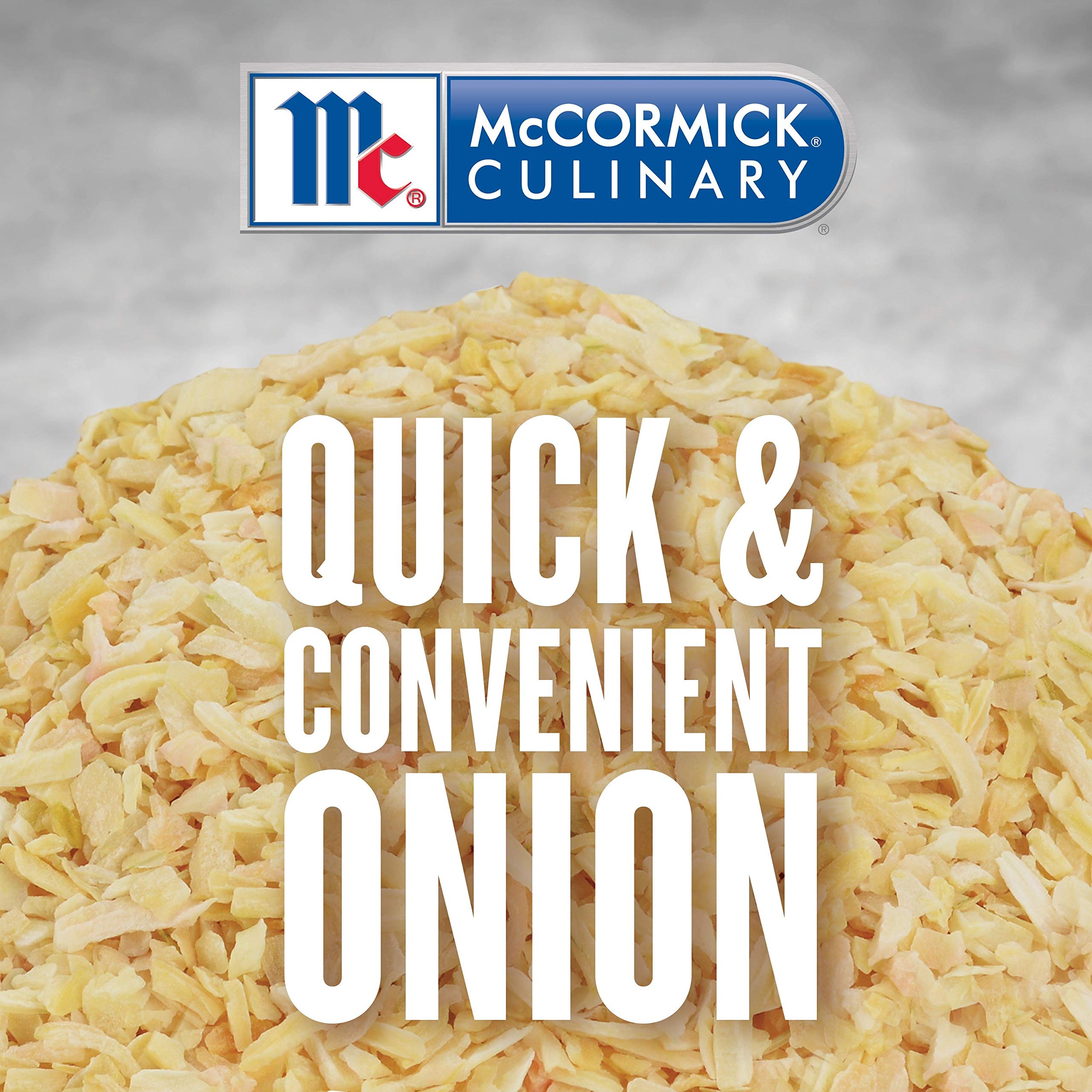 McCormick minced onion open canister with wide top for easy scooping