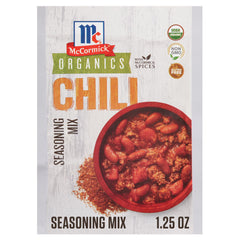 McCormick front packaging showing organic chili seasoning for easy meals