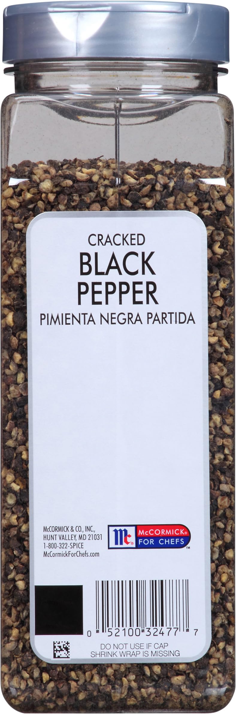 16-ounce McCormick cracked pepper stored on pantry shelf emphasizing bulk convenience