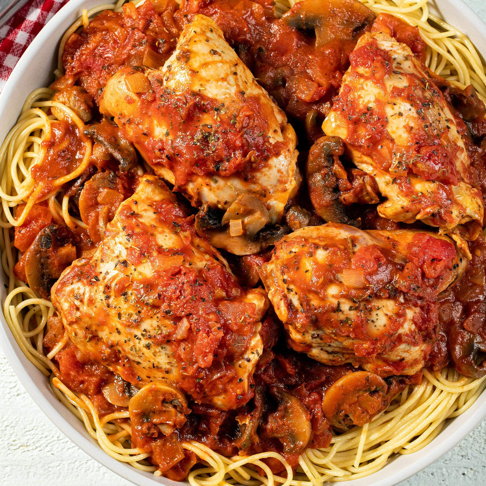 McCormick sauce spooned over spaghetti showing rich mushroom flavor and satisfying finish