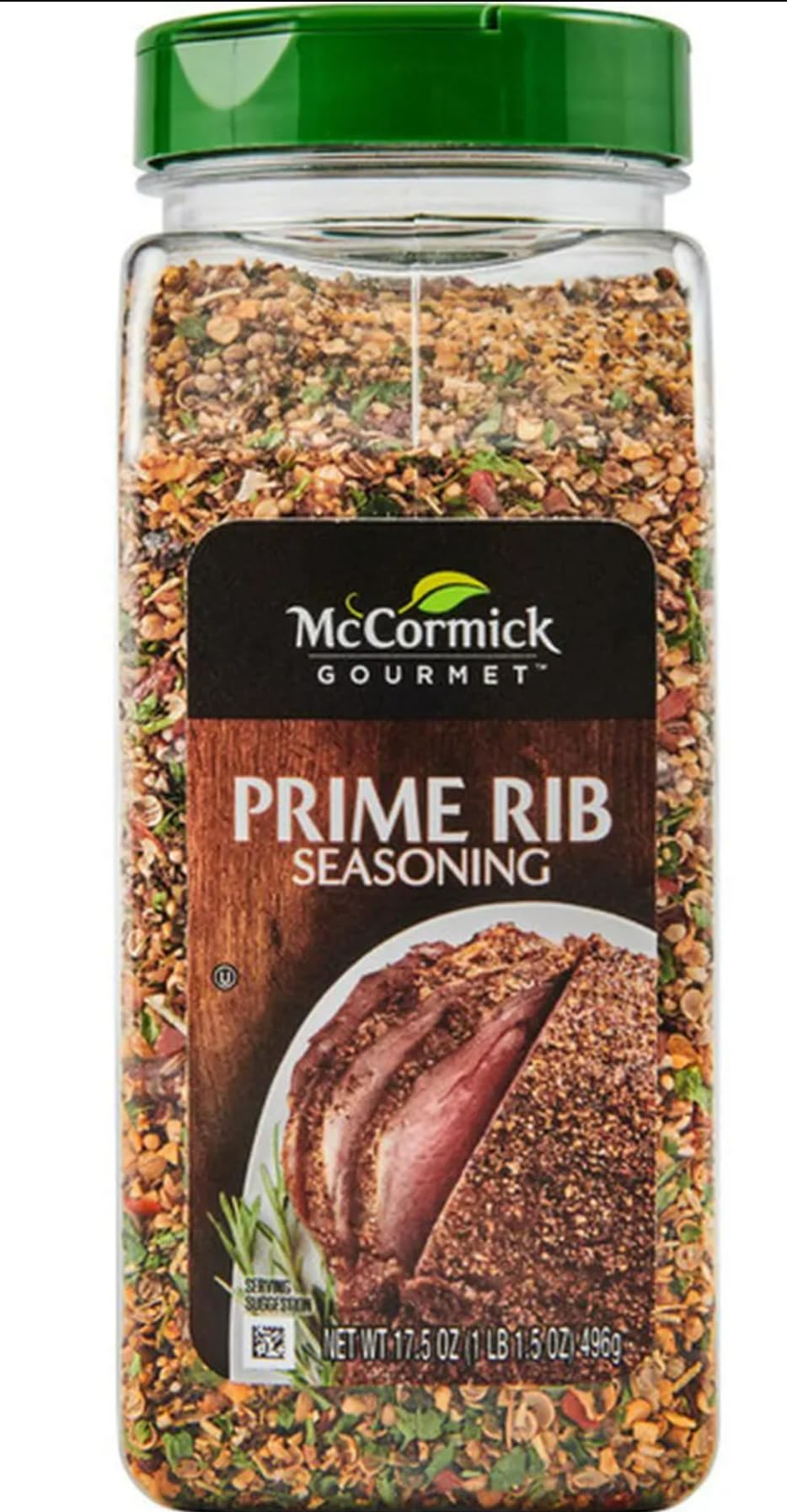 McCormick prime rib shaker front view showing label and easy-grip bottle for consistent seasoning