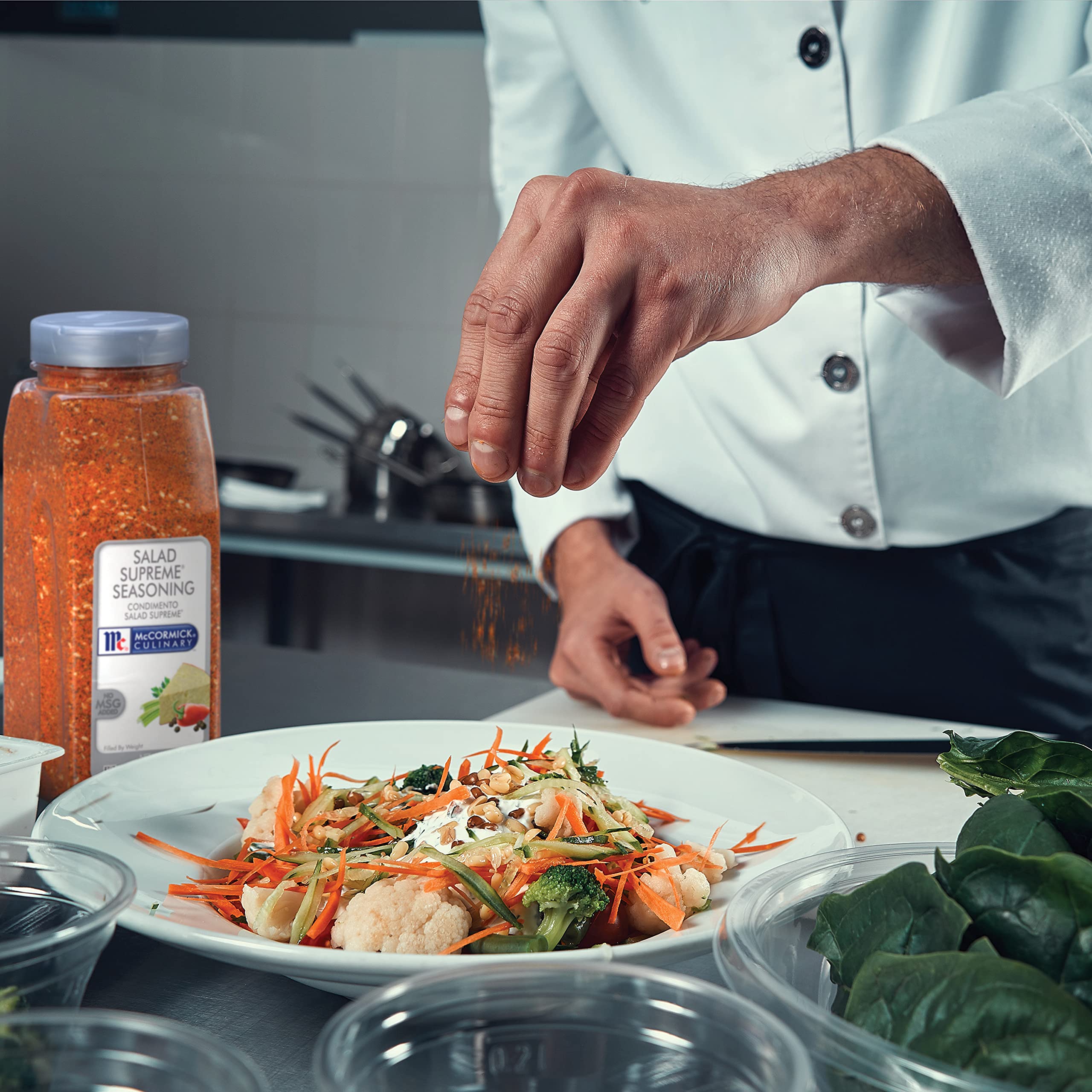 McCormick Culinary sprinkled over pasta salad to boost flavor and visual appeal