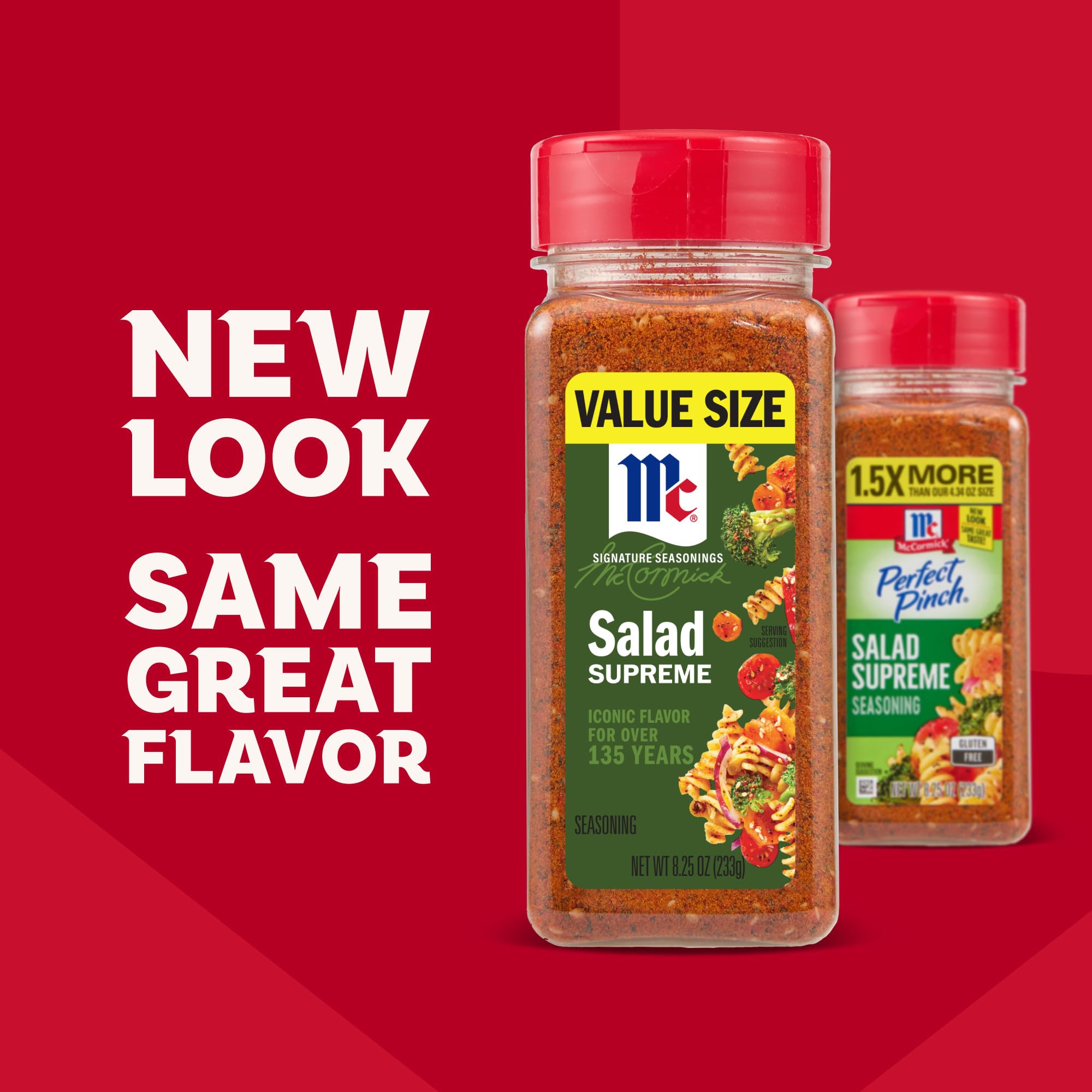 McCormick pouring seasoning onto salad, shows instant texture and color boost
