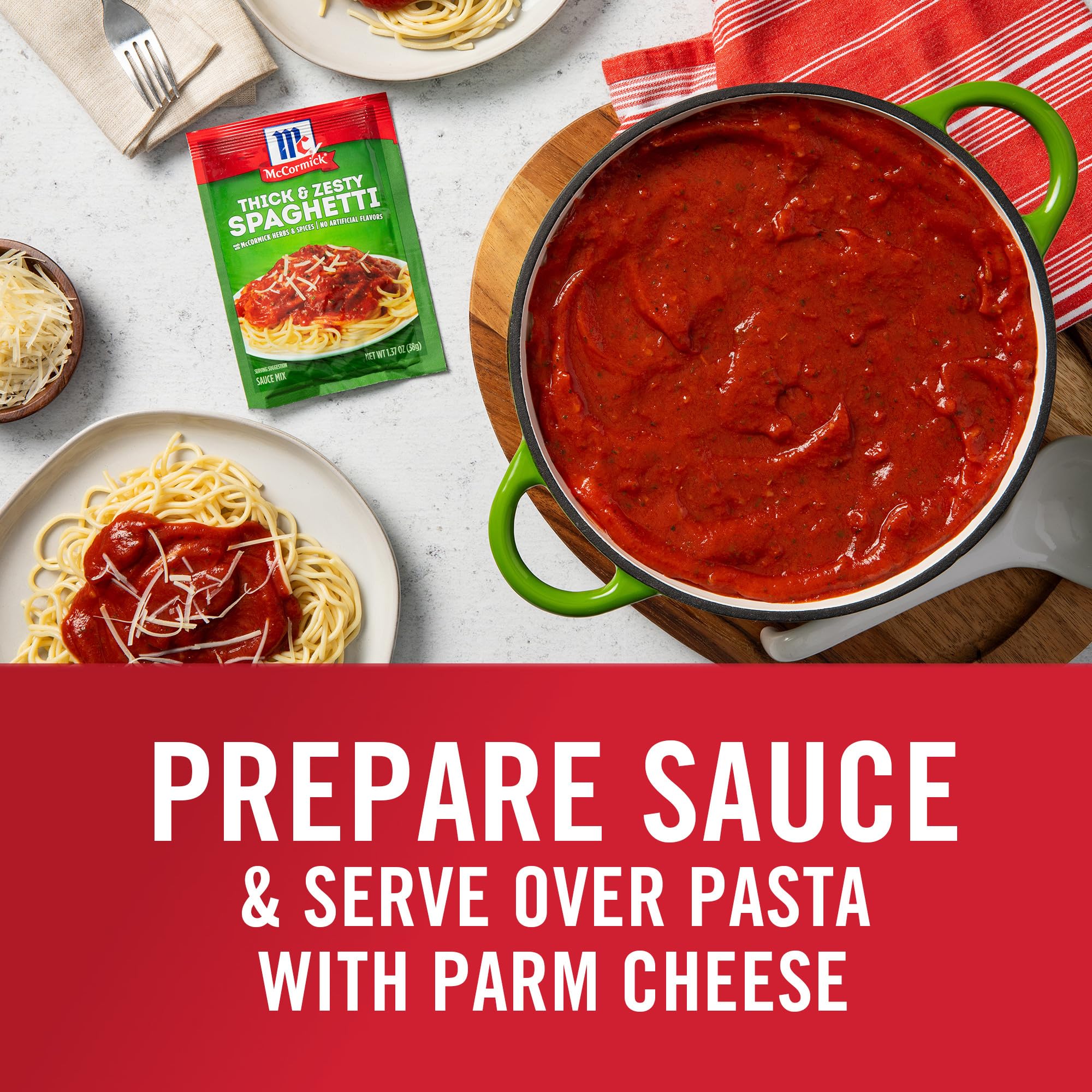 McCormick sauce spread on pizza crust for convenient homemade pizza