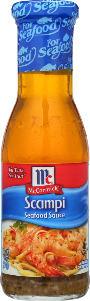 McCormick scampi front packaging showing product and serving suggestion, convenient pantry staple