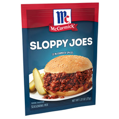 McCormick front packaging showing the sloppy joes seasoning for quick dinners