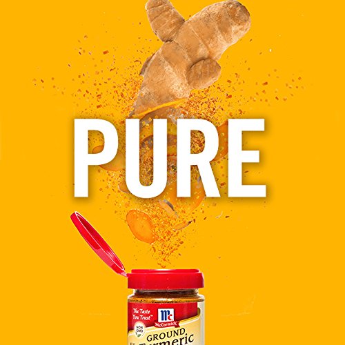 McCormick pouring turmeric into glass jar demonstrating easy refill convenience