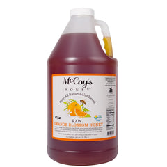 McCoy's Honey front jar shot showing label and 1/2 gallon size, highlights freshness
