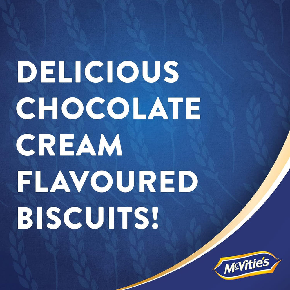 McVitie's close-up of cream layer inside biscuit, emphasizes smooth chocolate flavor