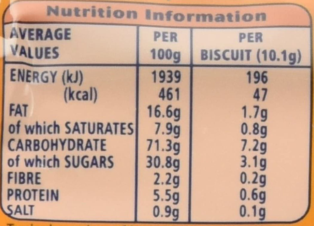Close-up of McVitie's printed ingredient list to show source spices and baking elements