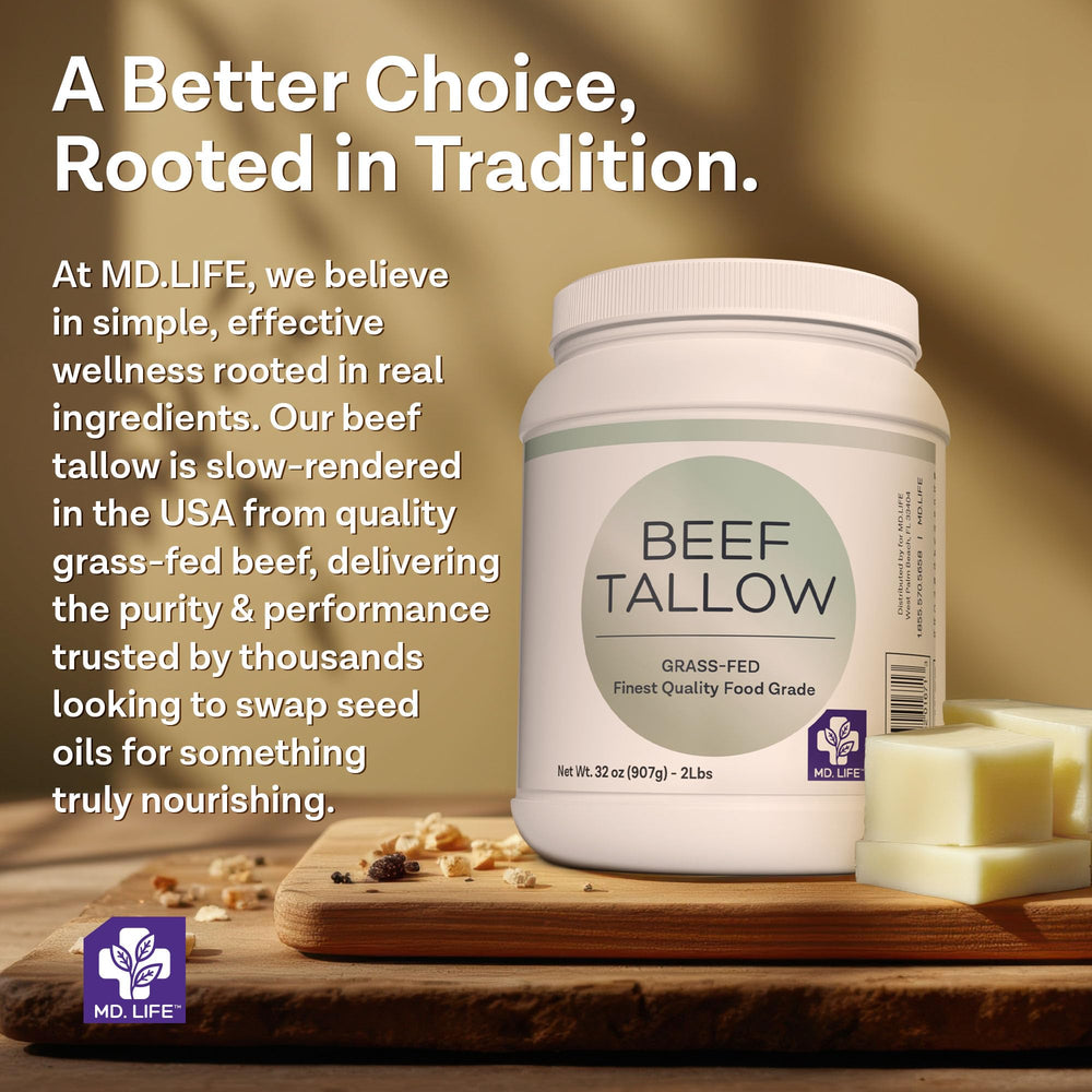 MD.LIFE product label showing grass-fed and GMP-certified quality
