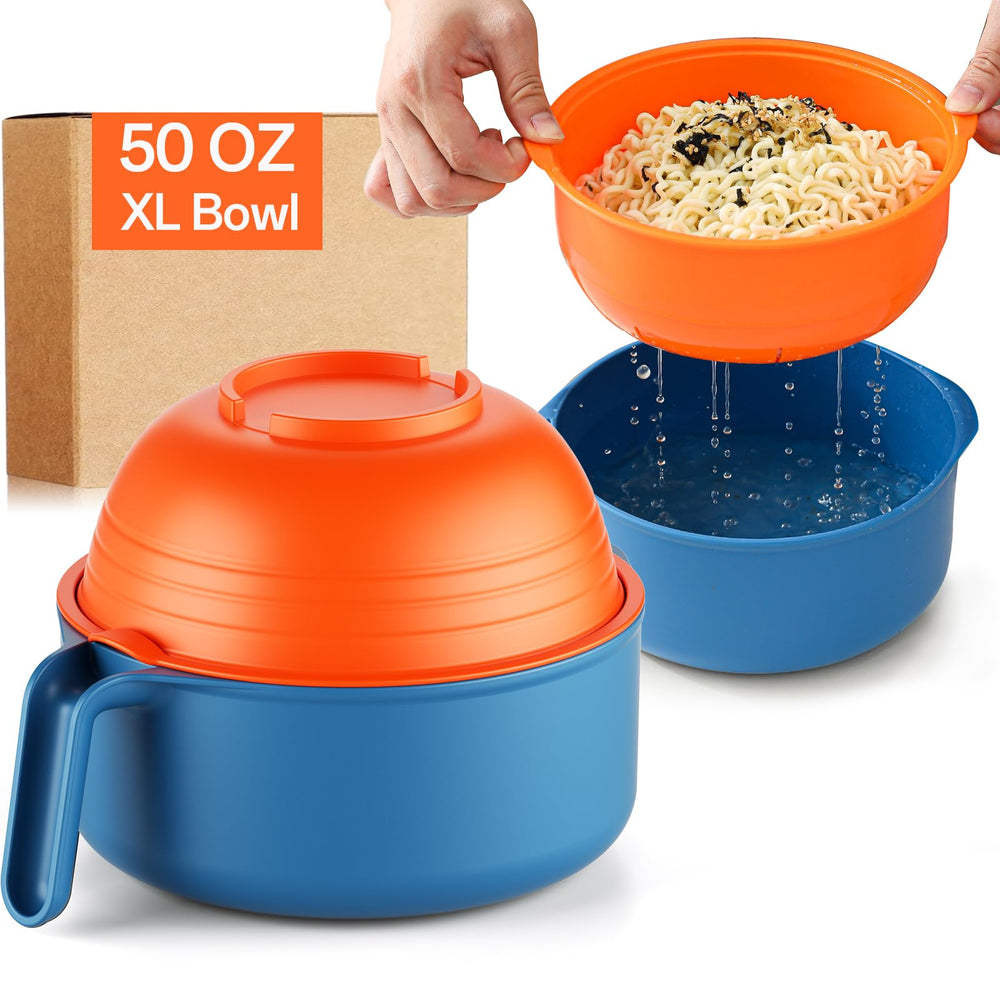 MEACOLIA front view showing jumbo 50 oz bowl and space-saving design benefit