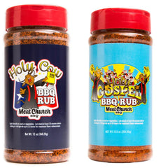 Meat Church combo front packaging showing Holy Cow and Holy Gospel, helps pick rubs quickly