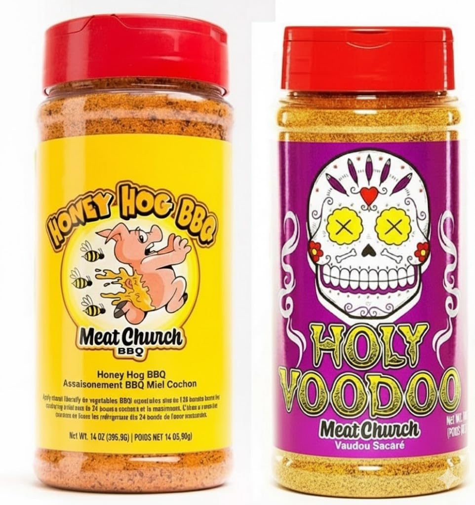 Meat Church front packaging showing both Honey Hog and Holy VooDoo for versatile seasoning
