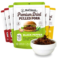 MEATSHREDZ front packaging showing the 6-pack, ideal portable protein