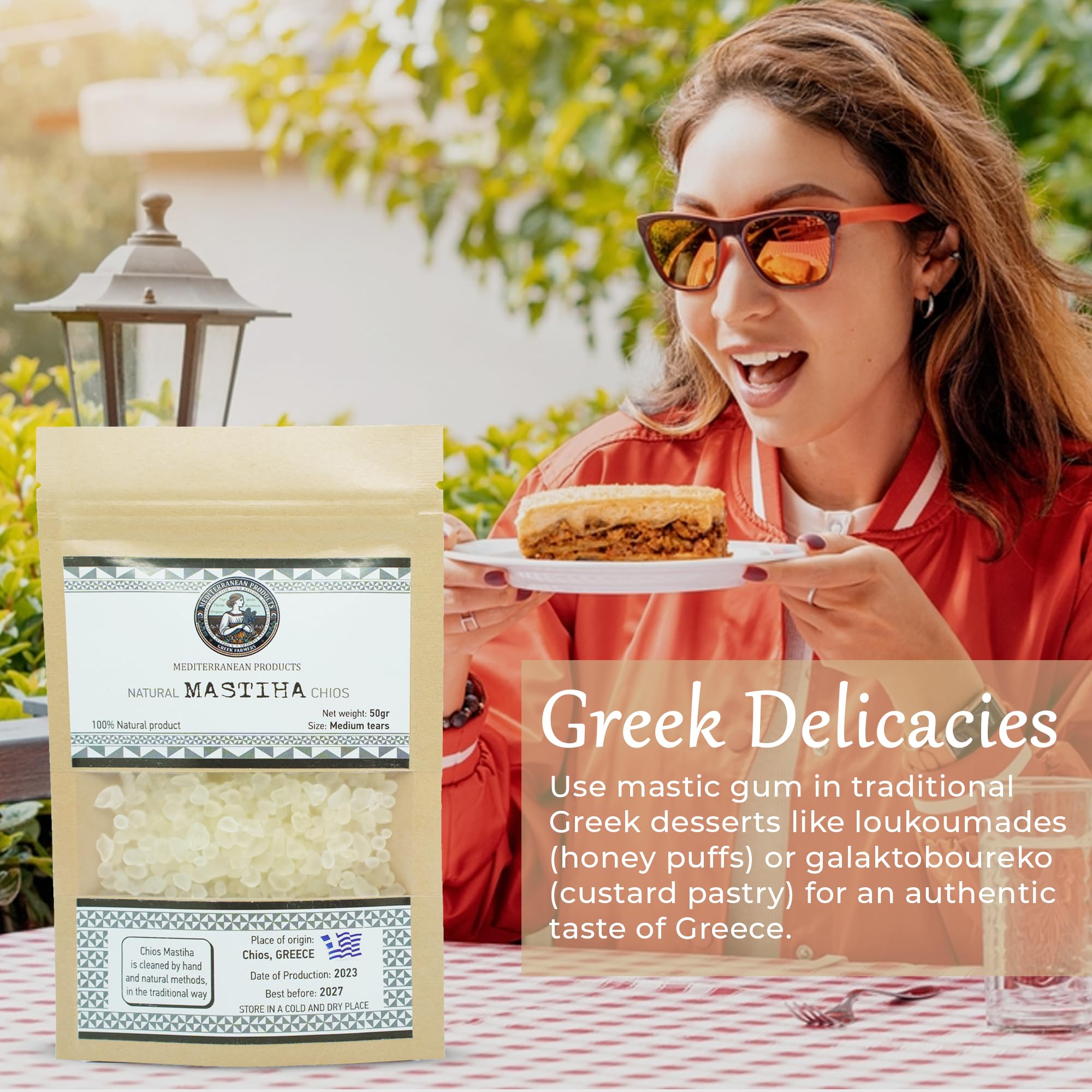 Mediterranean Products Greek Farmers close-up crystalline mastiha tear highlighting purity