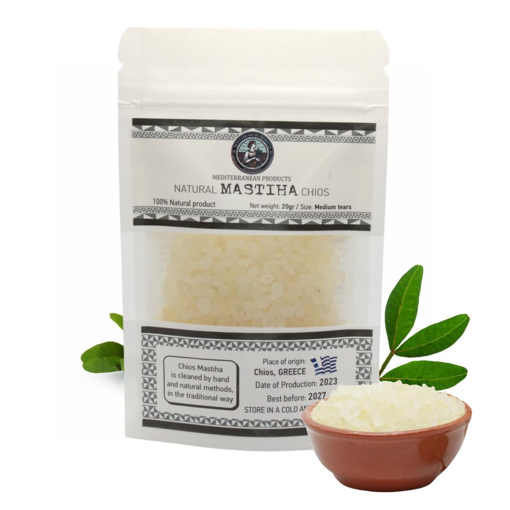 Mediterranean Products Greek Farmers front jar view showing authentic packaging and natural mastic