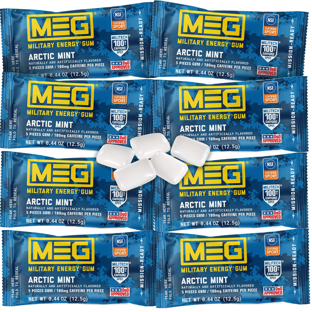 MEG Arctic Mint front packaging showing compact blister pack and quick energy benefit