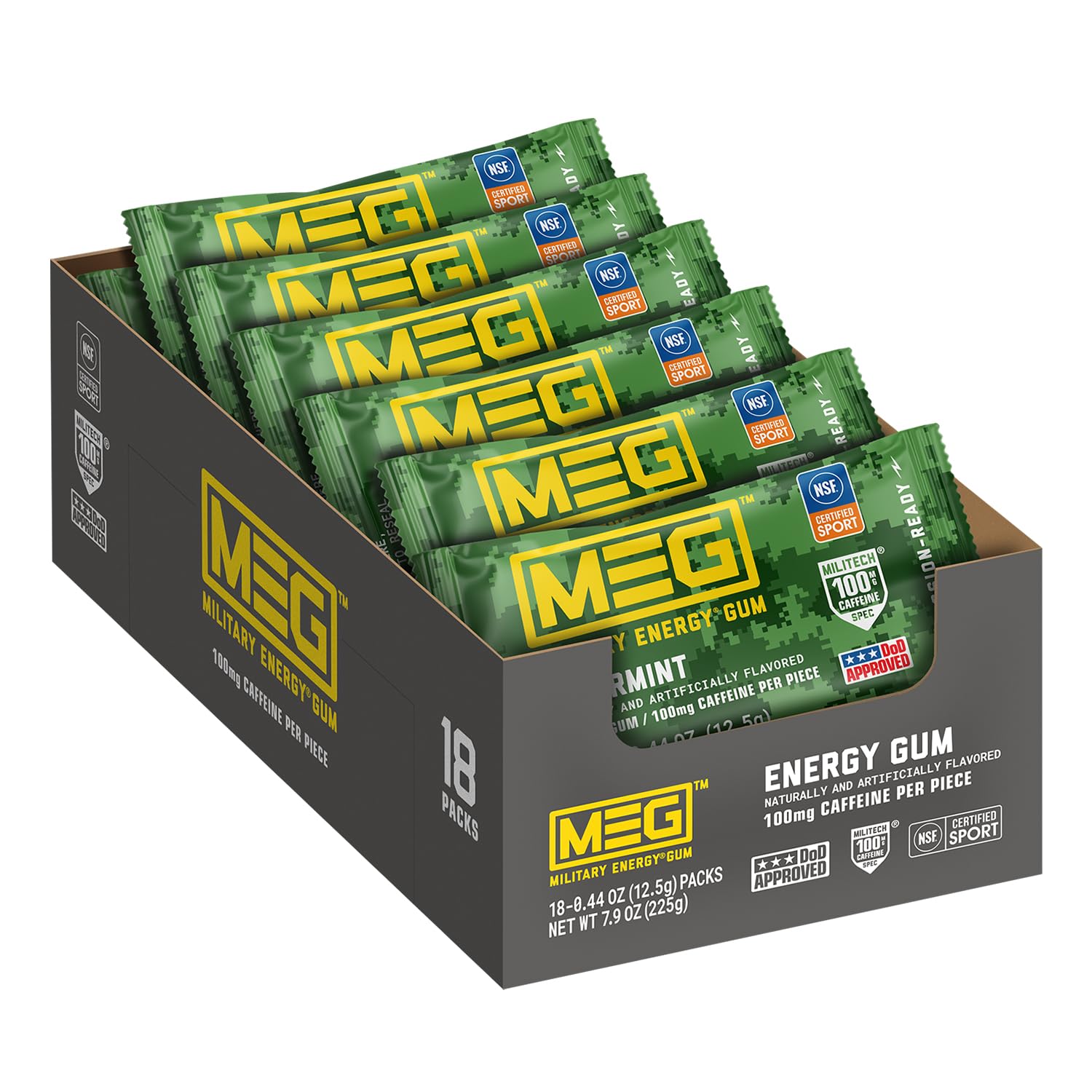 MEG spearmint front packaging showing pack design and portability benefit