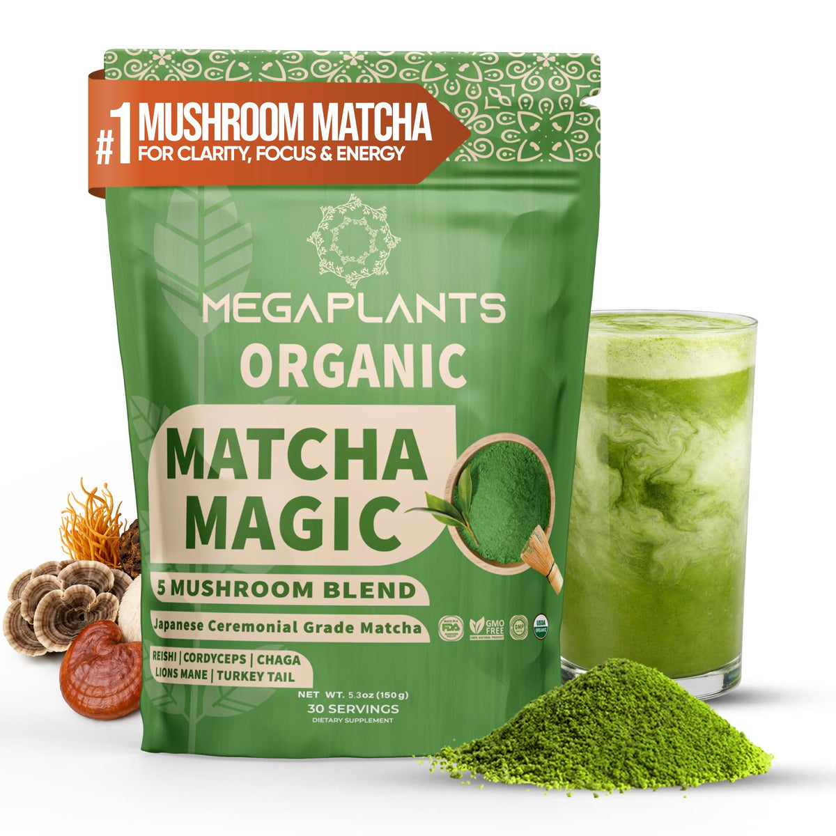 MEGAPLANTS front packaging pouch showing product branding and 30 servings benefit