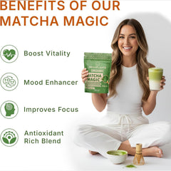 MEGAPLANTS metal scoop with powdered matcha emphasizing easy portioning