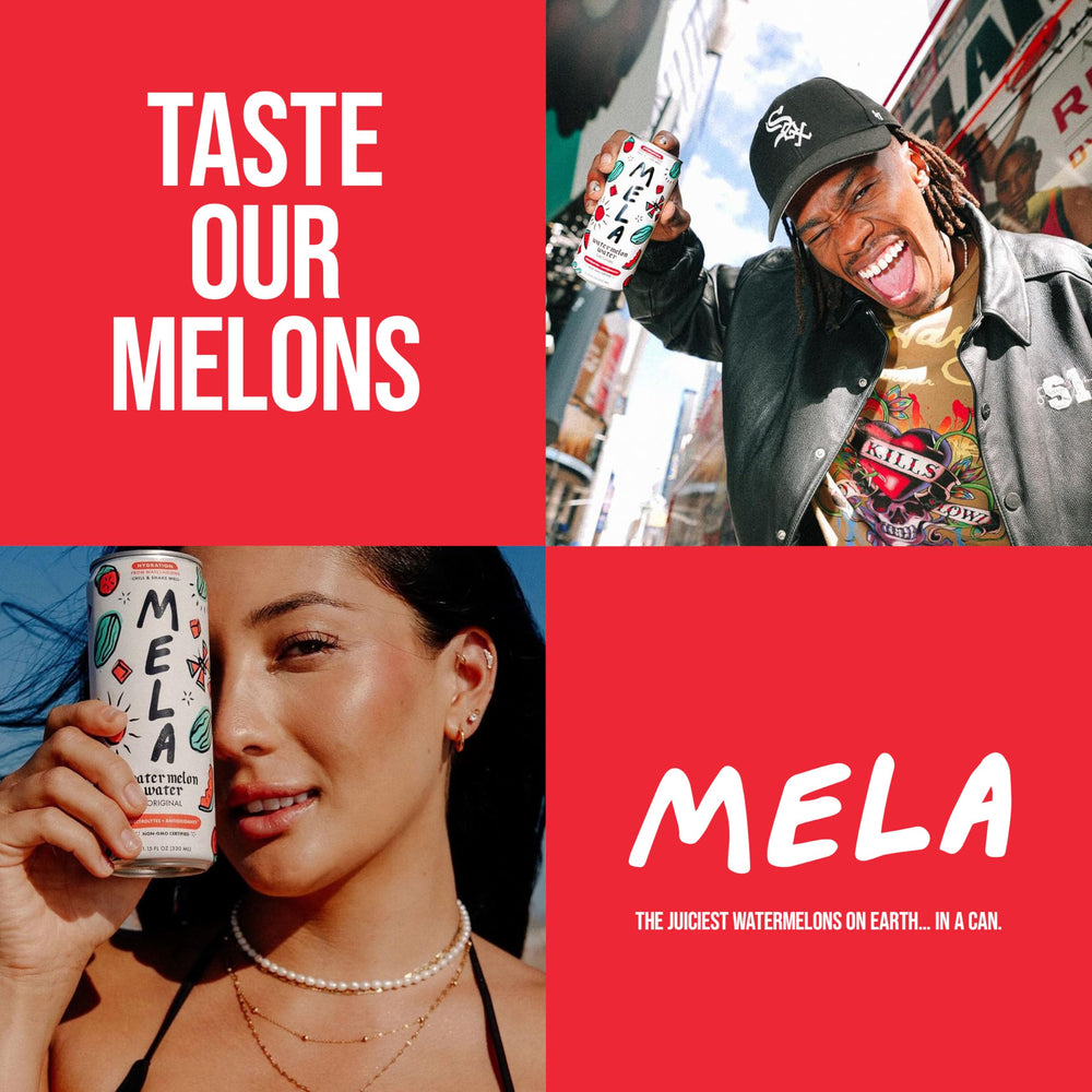Mela Water bottle on picnic blanket representing outdoor refreshment option
