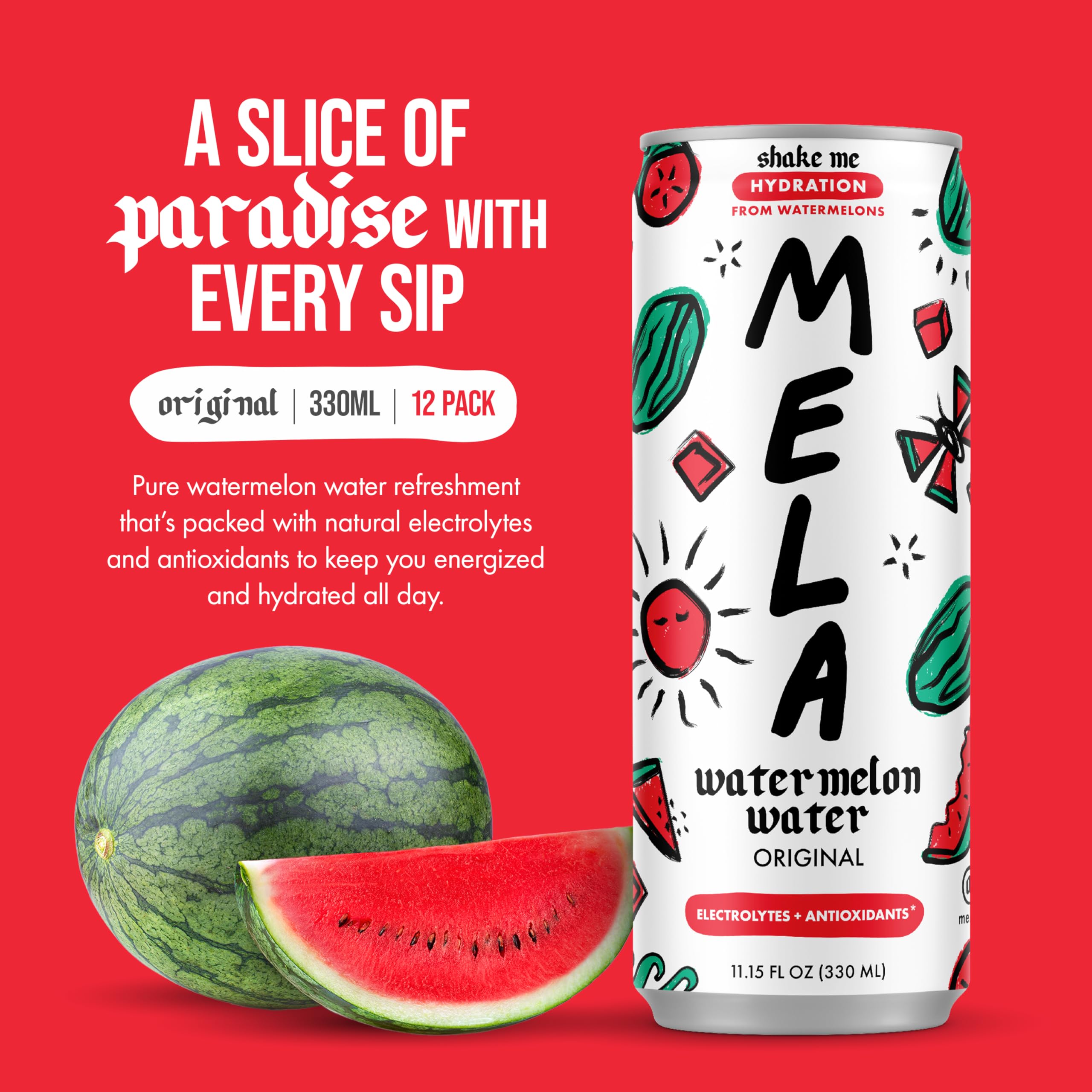 Mela Water close-up of label highlighting natural ingredients and vitamin C