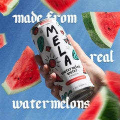 Mela Water pouring watermelon juice into glass for visible color and refreshment