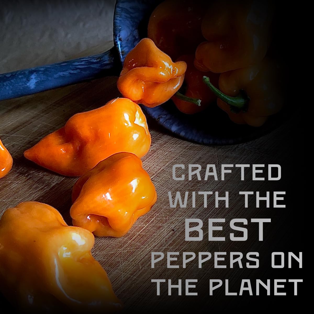 Melinda's ingredients flatlay with garlic, habanero, lime and carrot, emphasizes freshness