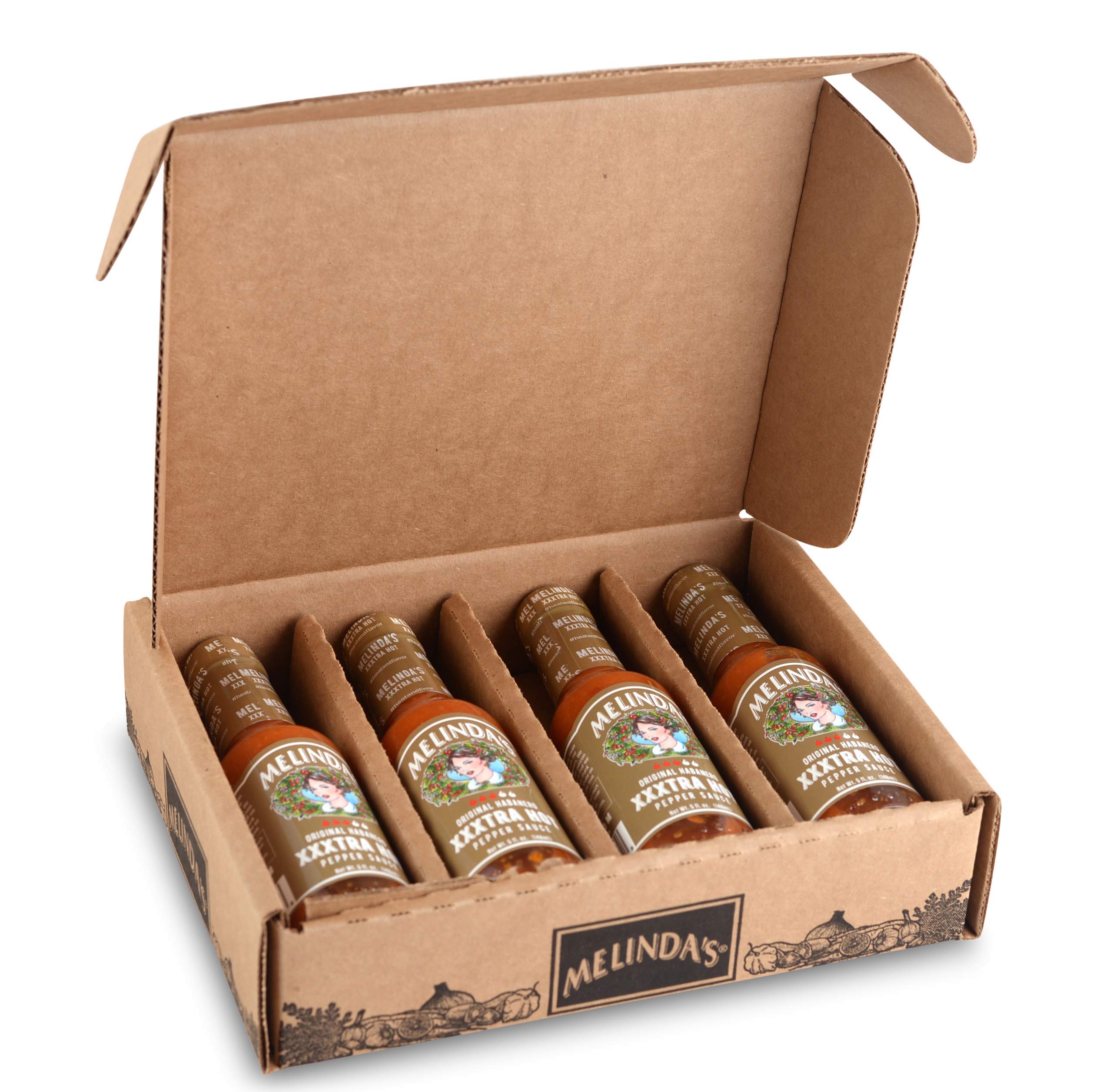 Melinda's front bottle shot showing label and bright orange sauce benefits bold flavor