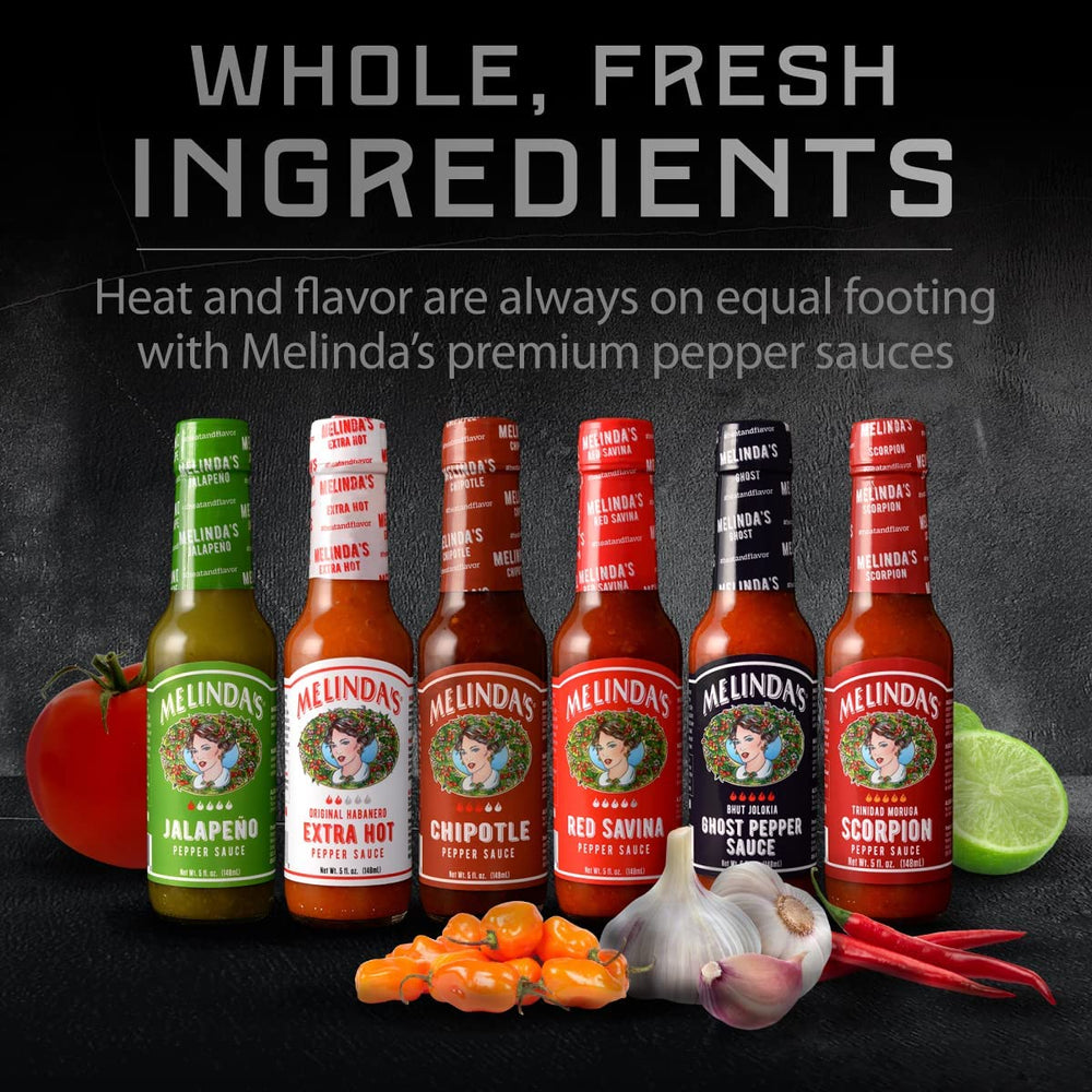 Melinda's Red Savina bottle detail showing chile-forward heat