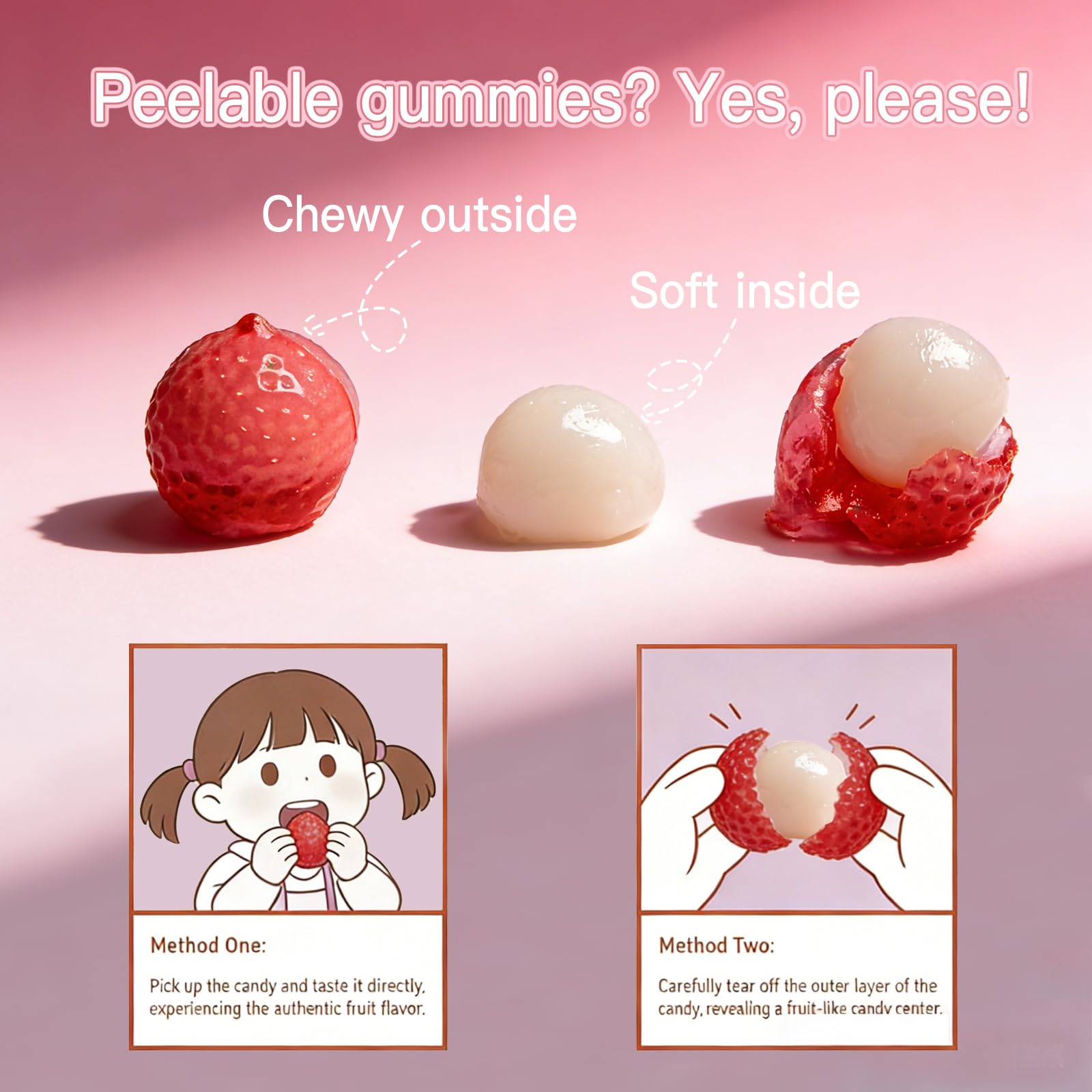 Meltberry display of ten fruit-shaped gummies showing flavor variety