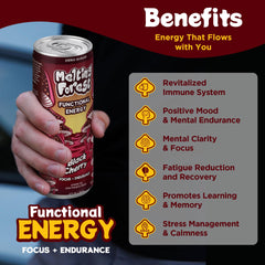 Melting Forest closeup label highlighting adaptogens and clean energy benefit